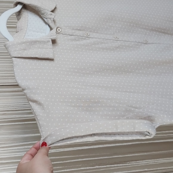 NWOT Khaki Cream White Polka Dot Button Down Shirt Women's Size XL - Picture 3 of 8